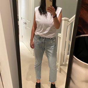 Levi’s 501 ankle length frayed jeans